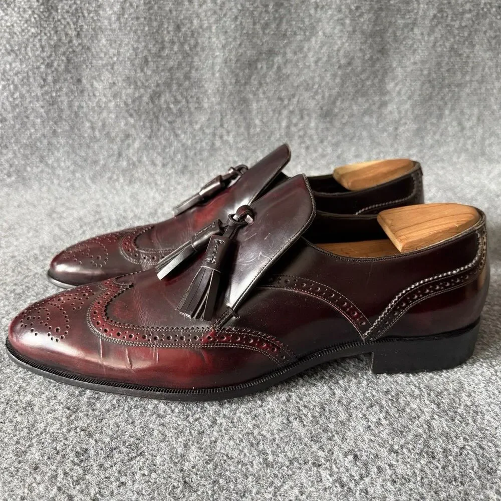 Bally Chamos Men's Burgundy Leather Tassel Brogue Loafer Dress Shoes US 10 D
